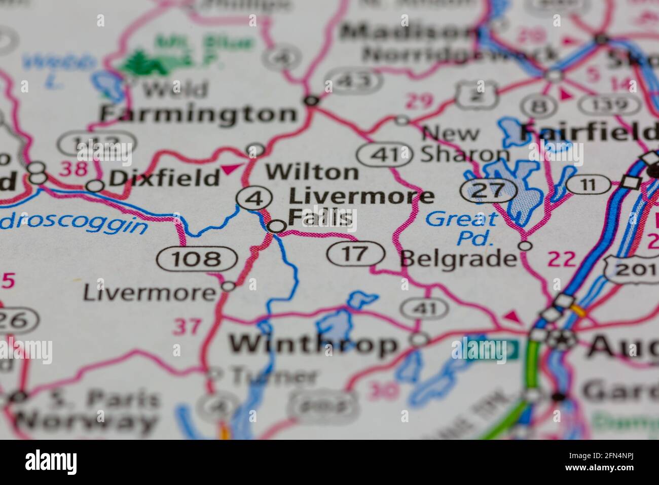 Livermore Falls Maine USA shown on a Geography map or road map Stock