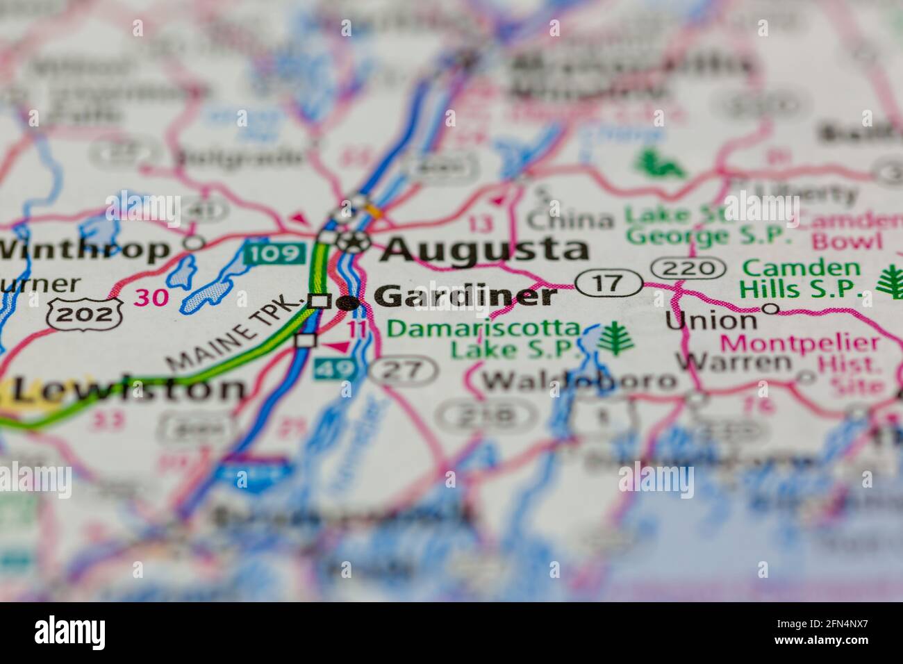 Gardiner Maine USA shown on a Geography map or road map Stock Photo Alamy