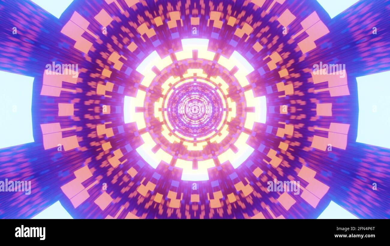 Neon ornament inside geometric tunnel 4K UHD 3D illustration Stock ...