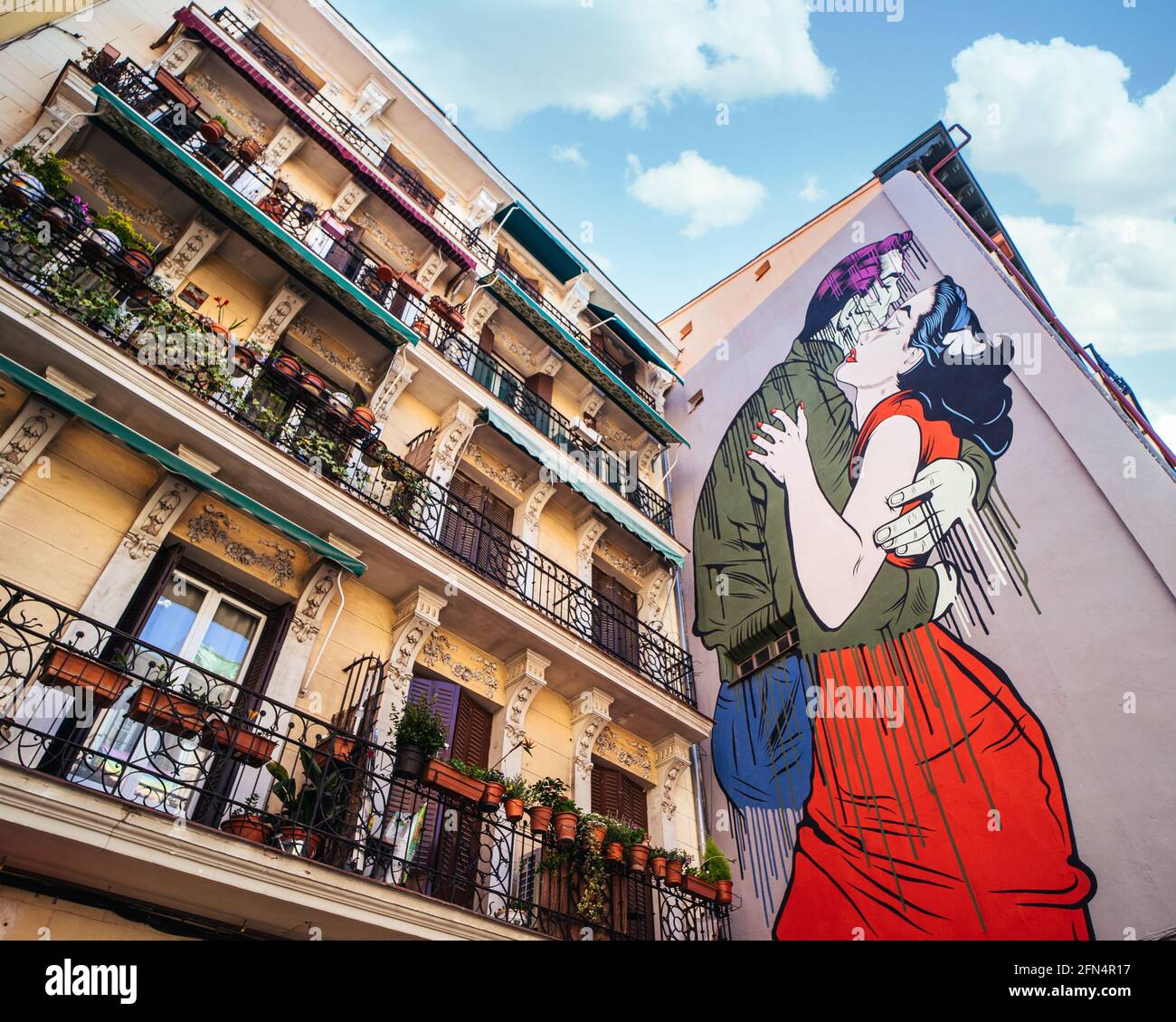 MADRID, SPAIN May 09, 2021 Work of street art by the British D Face in the Lavapies