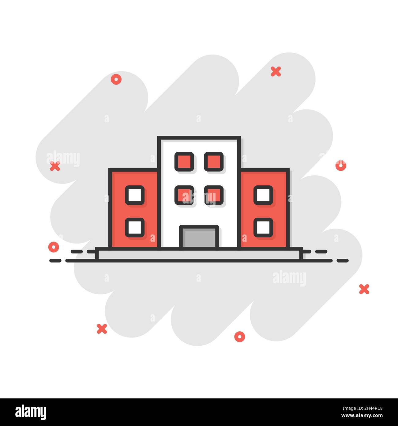 Office building sign icon in comic style. Apartment cartoon vector ...