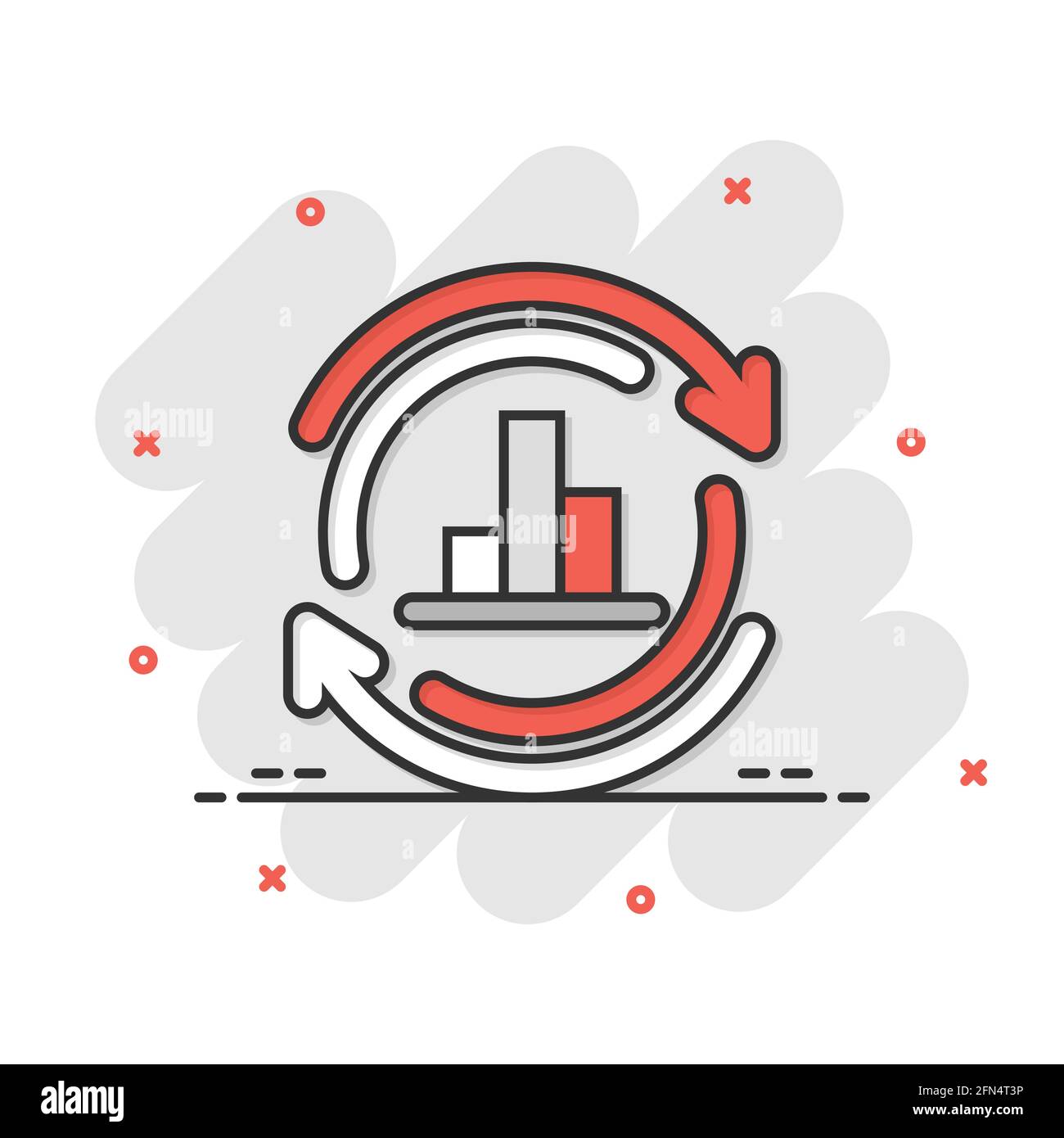 Growing bar graph icon in comic style. Increase arrow cartoon vector ...