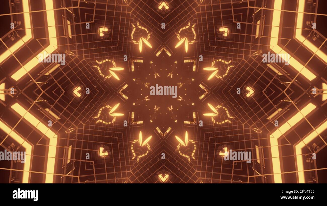Abstract golden neon ornament 4K UHD 3D illustration Stock Photo Alamy