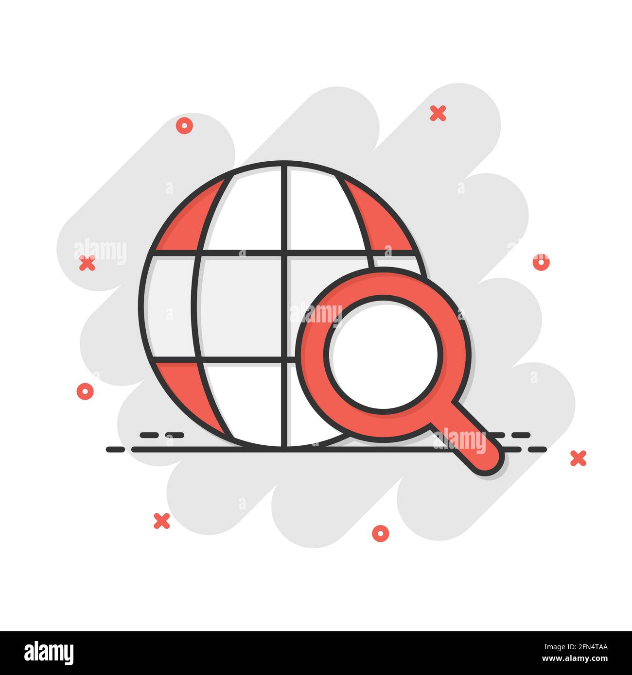 Globe search icon in comic style. Network navigation cartoon vector ...