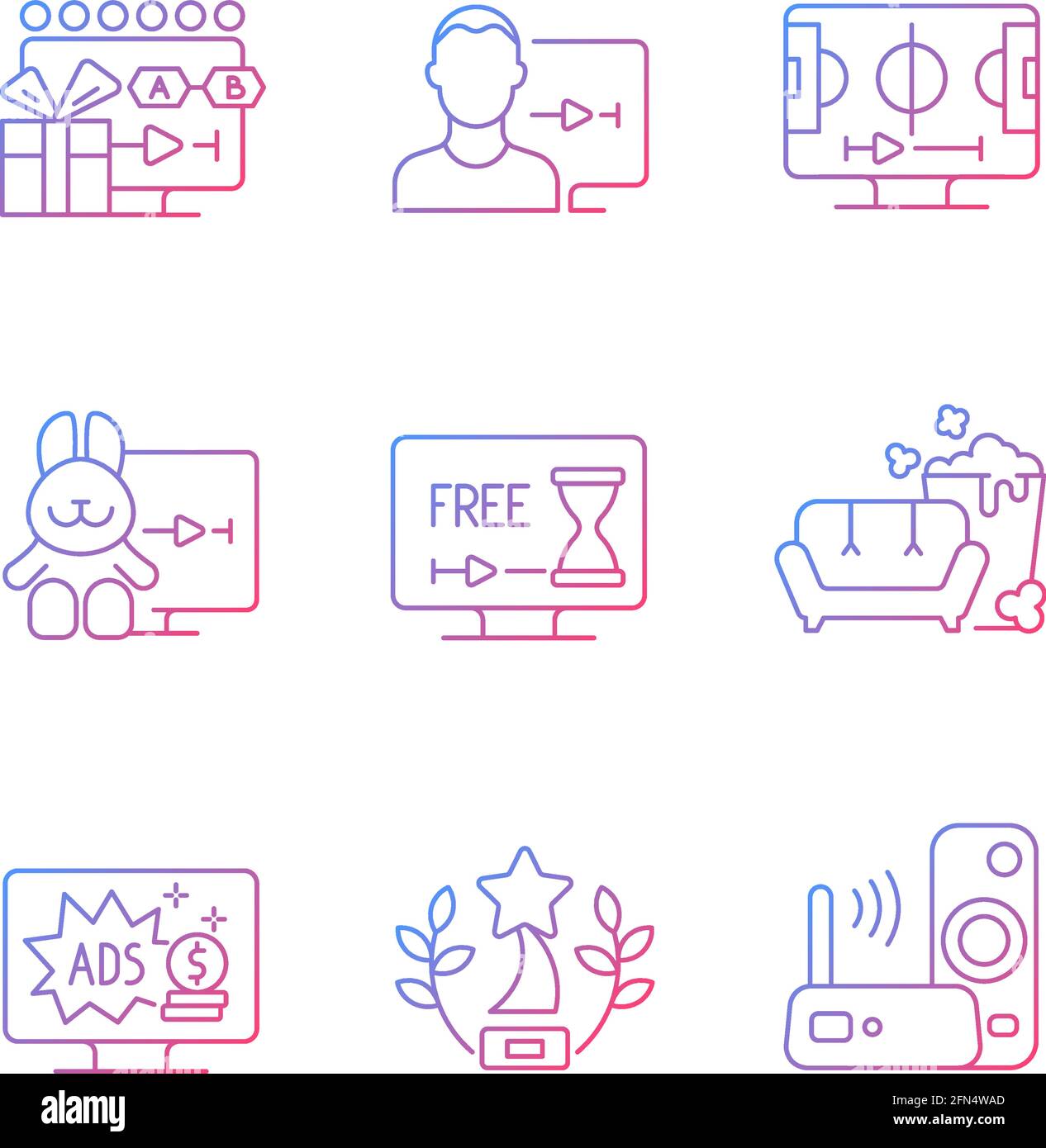 Broadcast services gradient linear vector icons set Stock Vector