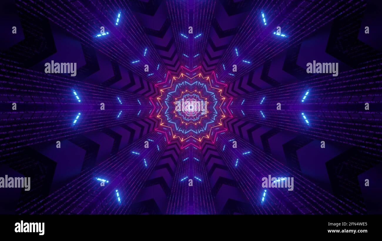 Abstract neon ornament inside tunnel 4K UHD 3D illustration Stock Photo ...