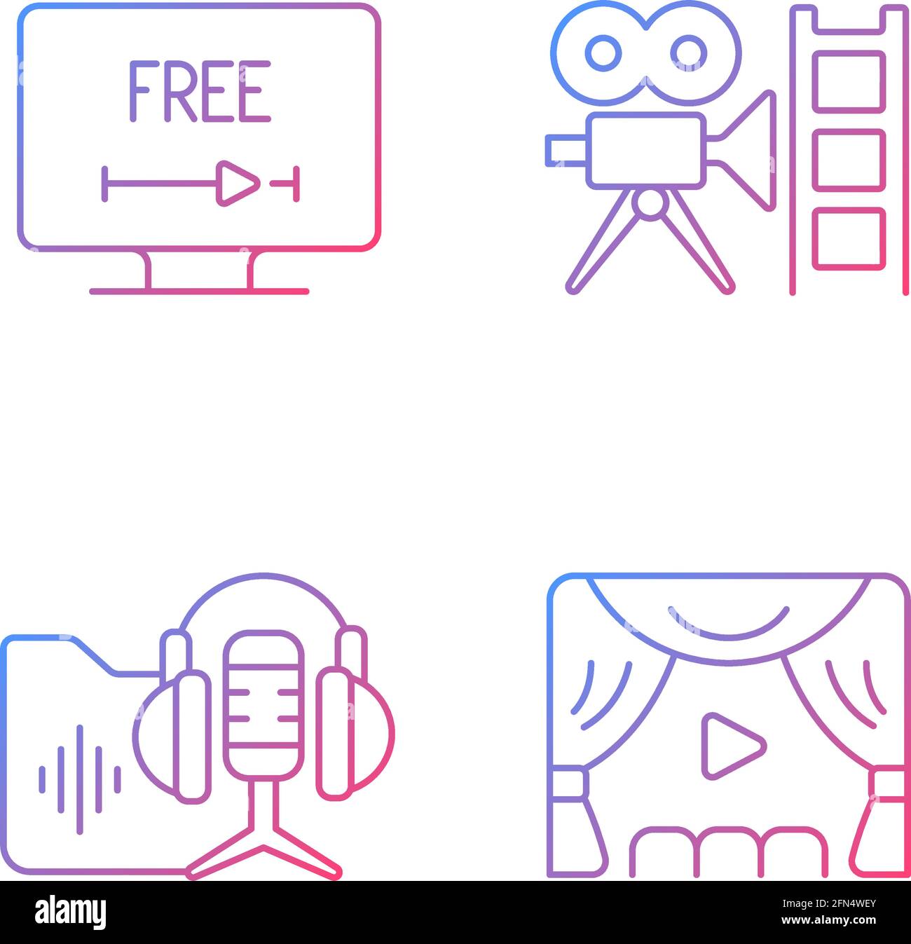 Streaming services gradient linear vector icons set Stock Vector