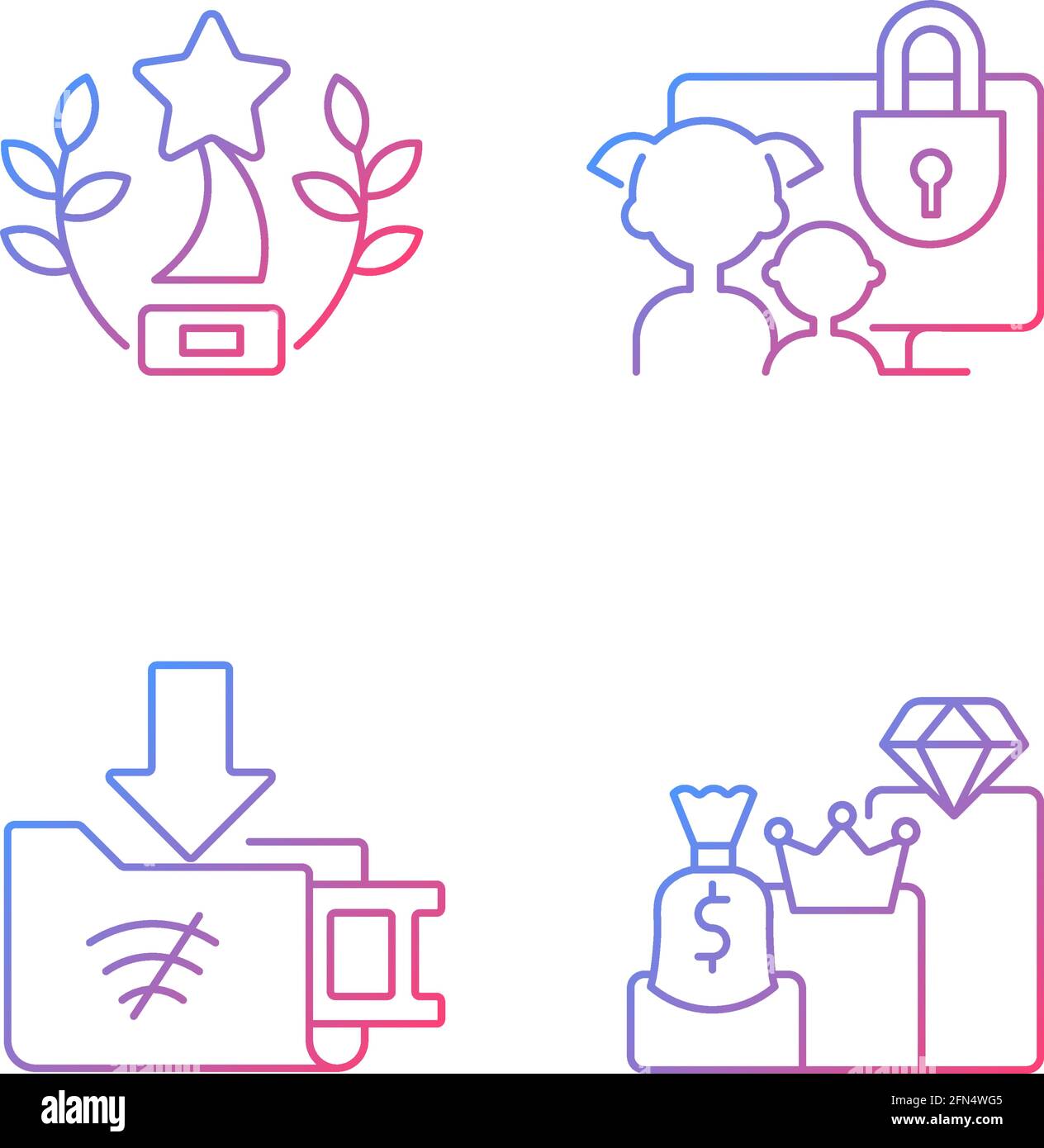 Broadcast services gradient linear vector icons set Stock Vector