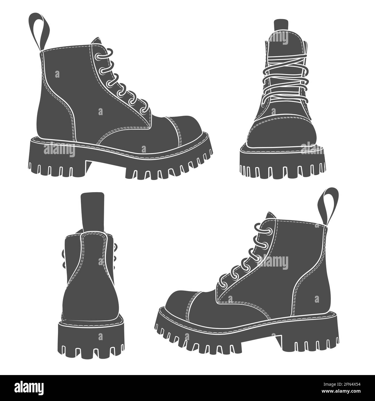 Vector set of drawings with boots. Isolated objects on a white. Stock Vector