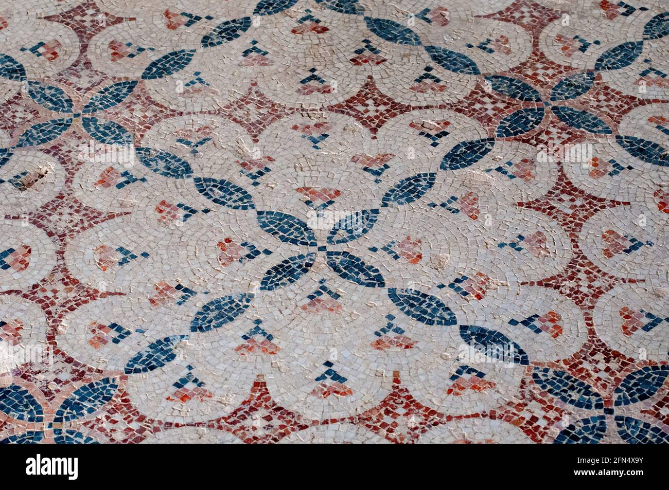 Geometric mosaic floor design in the Nile House at Zippori National Park The city of Zippori (Sepphoris) A Roman Byzantine period city with an abundan Stock Photo