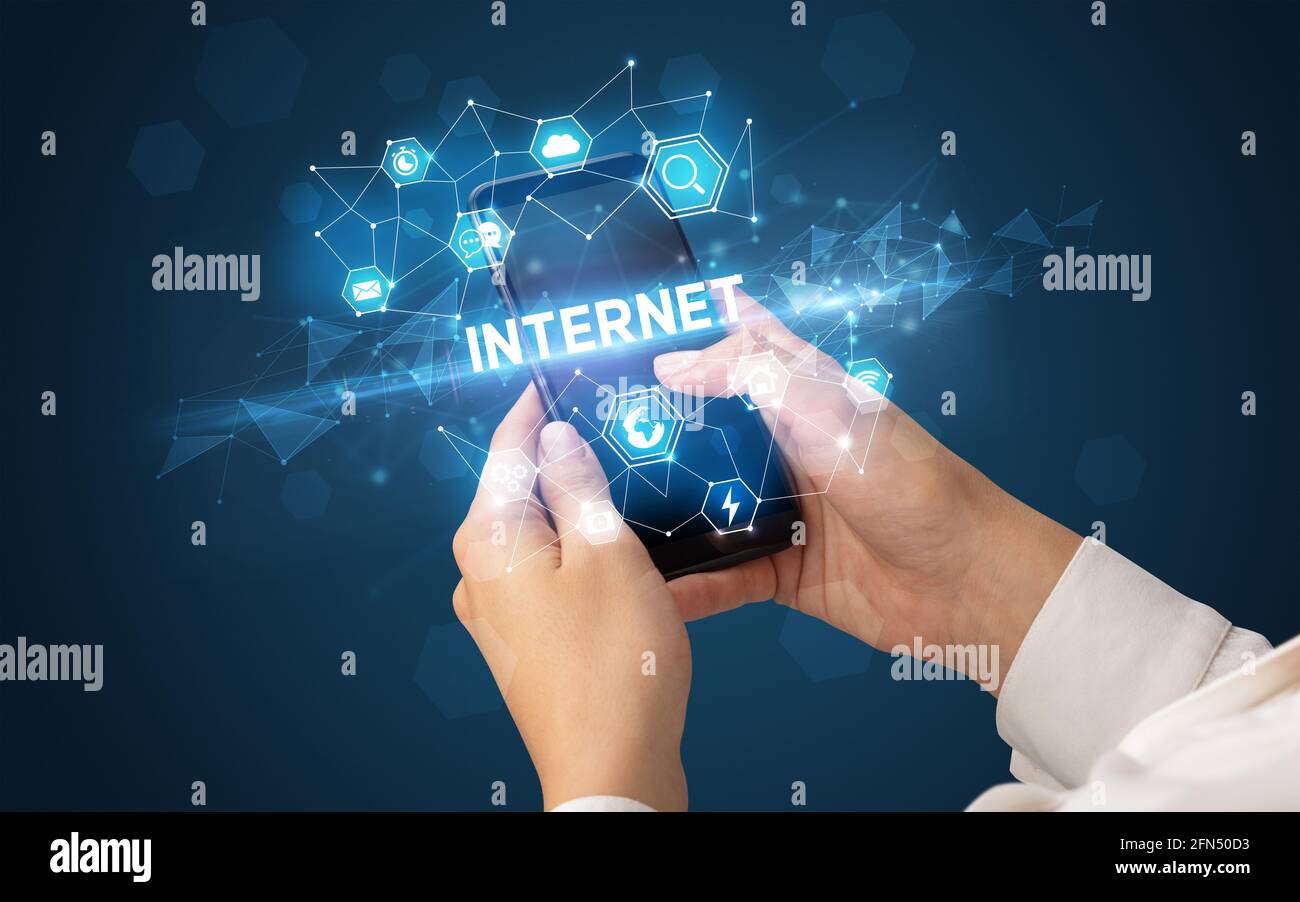 Using Phone Technology Hand using smartphone with technology concept Stock Photo - Alamy