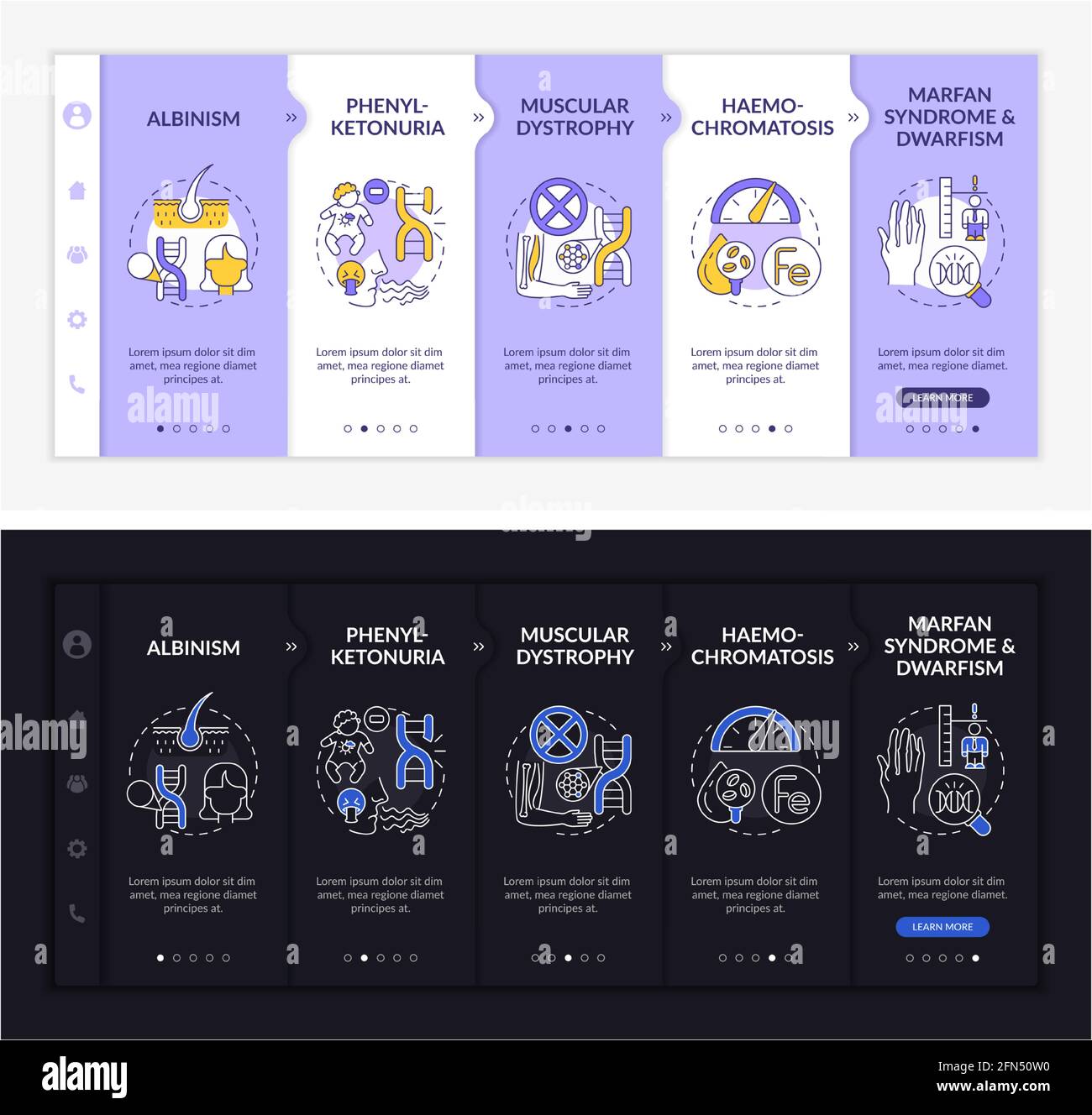 Various genetic disorders onboarding vector template Stock Vector