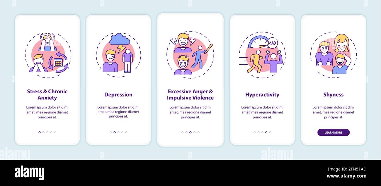 Psychology of self-control development onboarding app page screen with ...