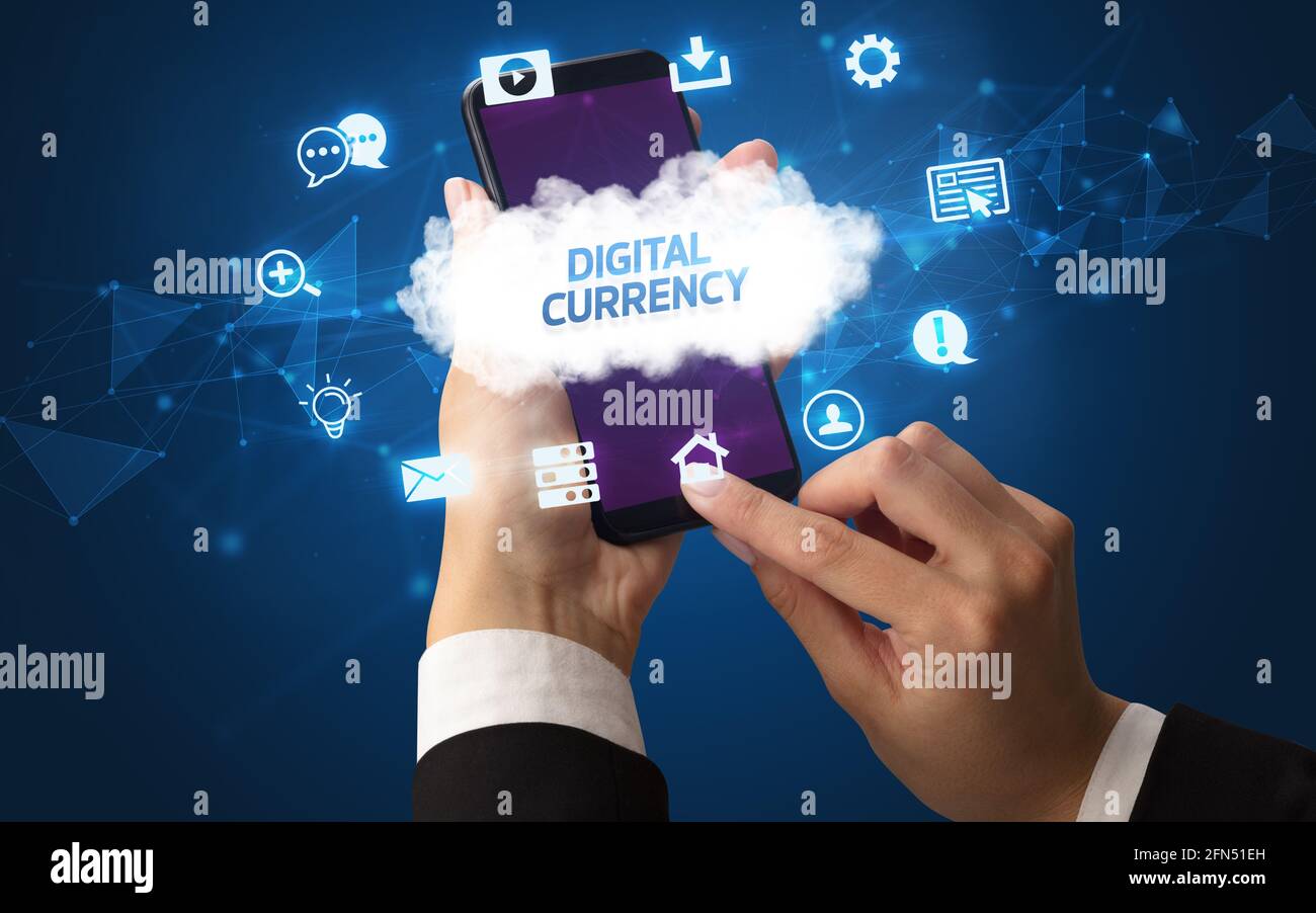 Hand using smartphone with cloud technology concept Stock Photo - Alamy