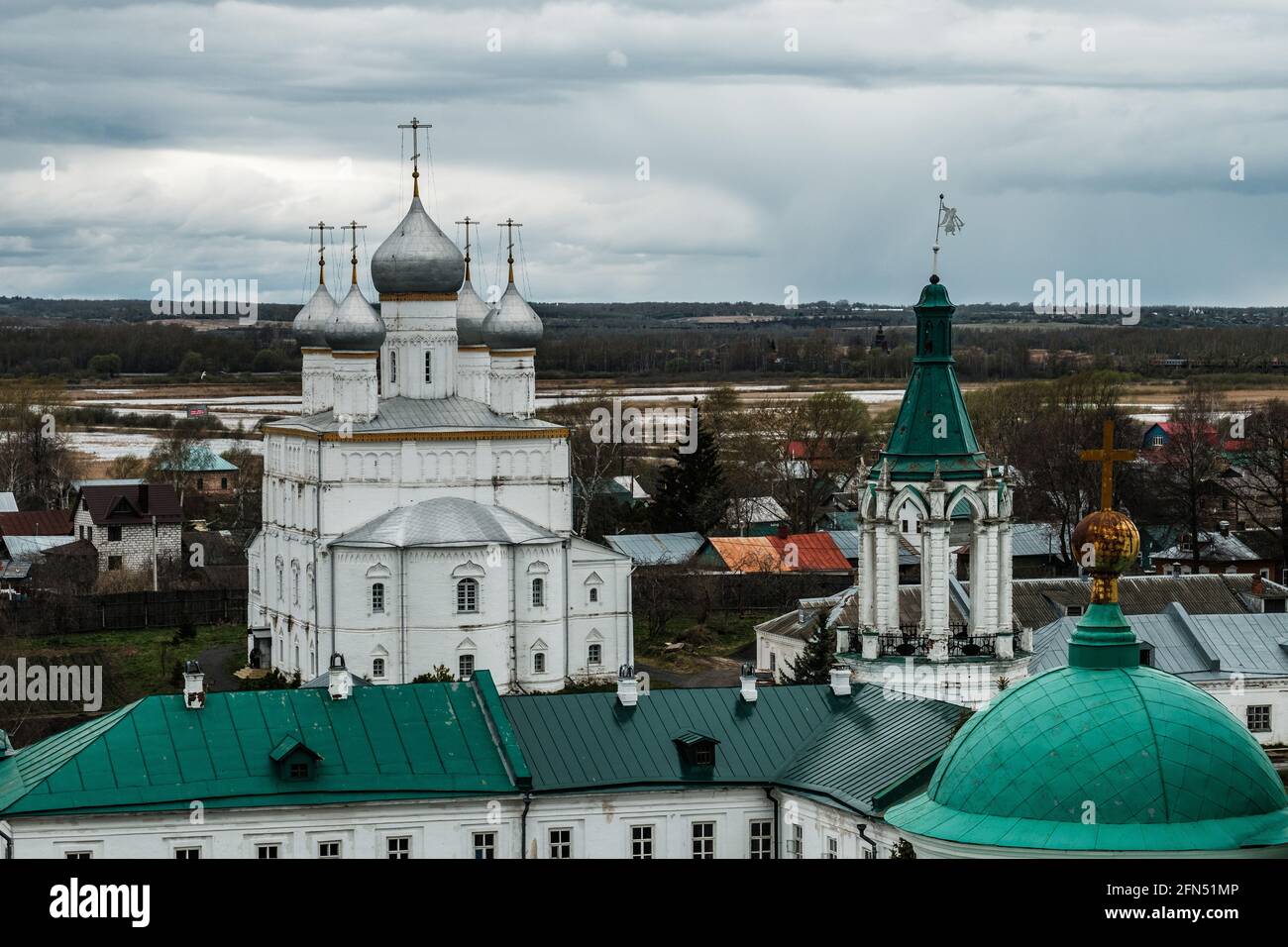 View of the Spaso-Yakovlevsky Monastery from the bell tower. Stock Photo