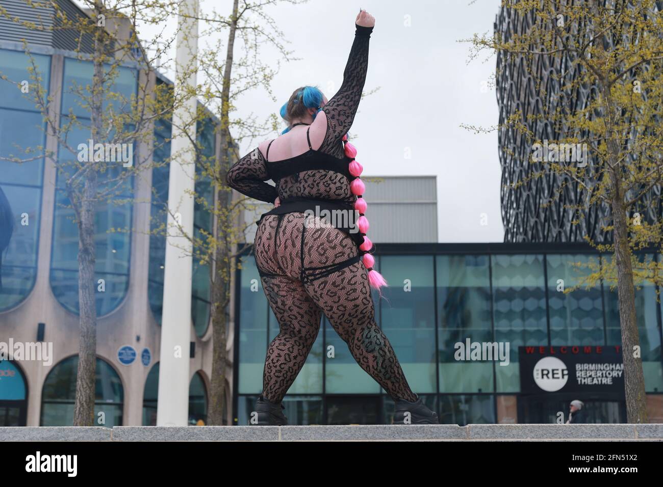 Birmingham, UK. 14th May, 2021. Drag dancers perform for the cameras as they make a film for the Birmingham International Dance Festival 21 digital summer edition in Birmingham's city centre. The film, Anywhere's a Dancefloor, is the creation of Jason Guest and drag dancer Fatt Butcher. Peter Lopeman/Alamy Live News Stock Photo