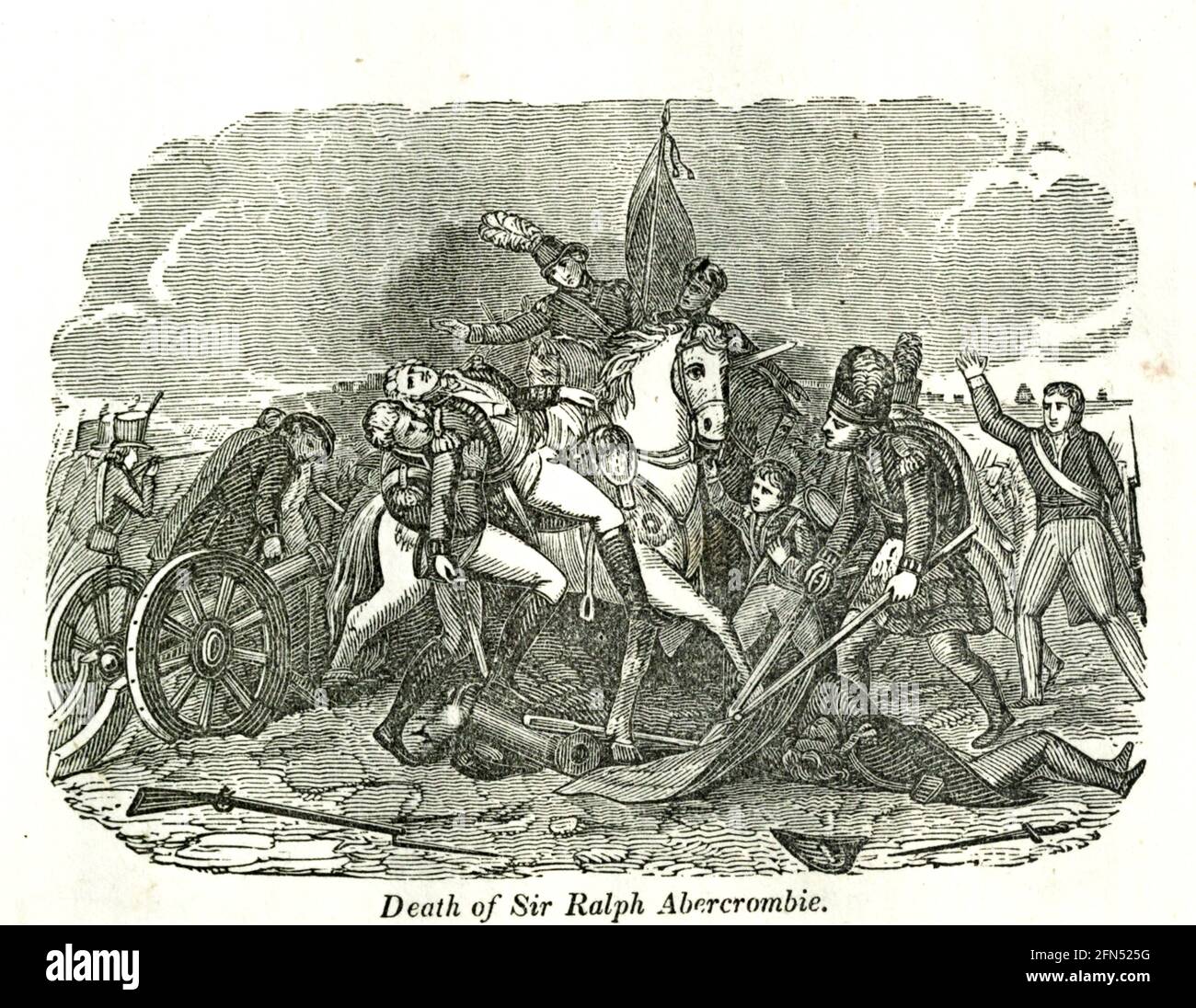 Death of Sir Ralph Abercrombie [Sir Ralph Abercromby KB (sometimes spelt Abercrombie) (7 October 1734 – 28 March 1801) was a Scottish soldier and politician. He twice served as MP for Clackmannanshire, rose to the rank of lieutenant-general in the British Army, was appointed Governor of Trinidad, served as Commander-in-Chief, Ireland, and was noted for his services during the French Revolutionary Wars]. from the book History of England : with separate historical sketches of Scotland, Wales, and Ireland; from the invasion of Julius Cæsar until the accession of Queen Victoria to the British thro Stock Photo