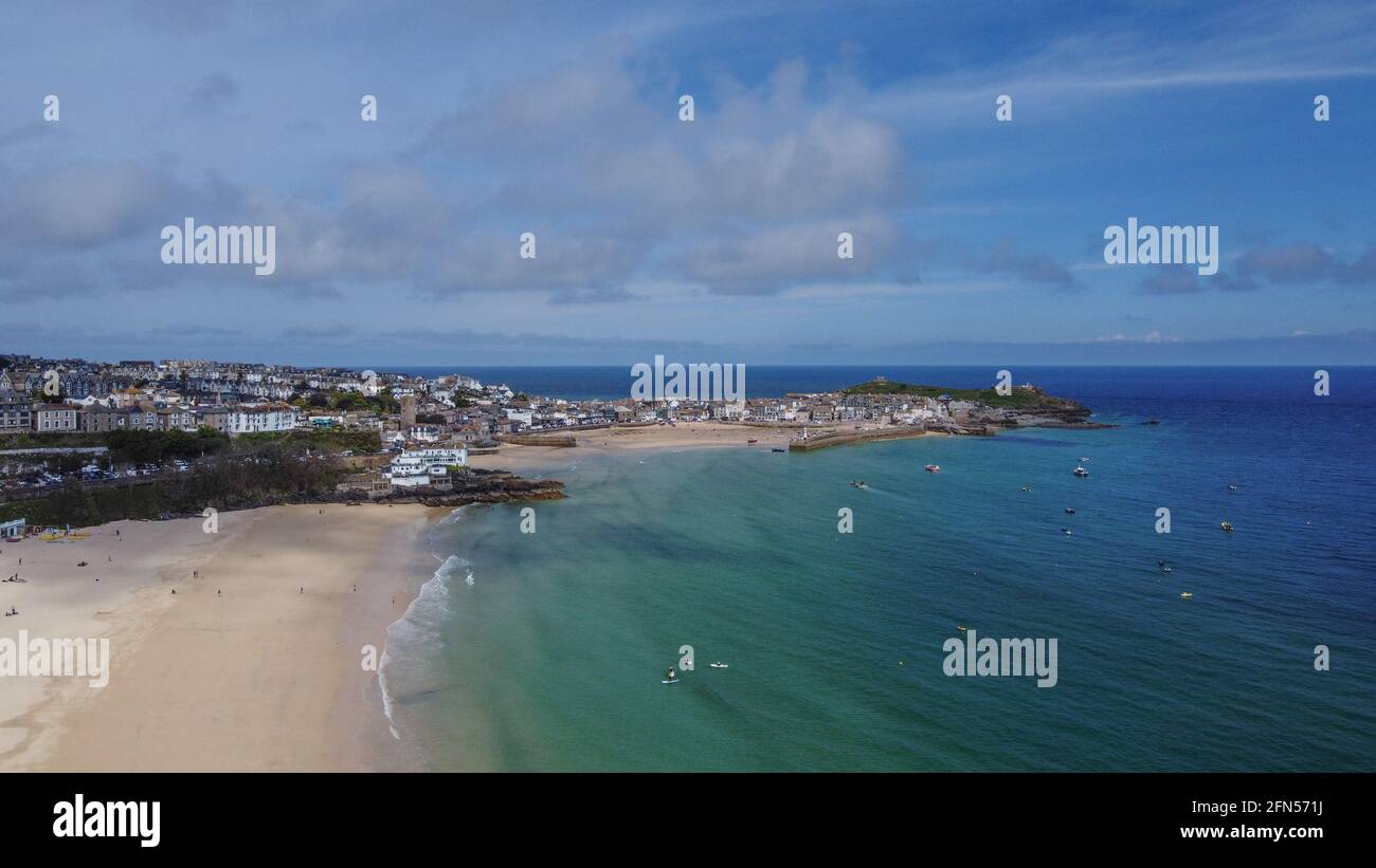 St Ives, Cornwall, UK. 14th May 2021. UK Weather. It was a quiet sunny morning for visitors to