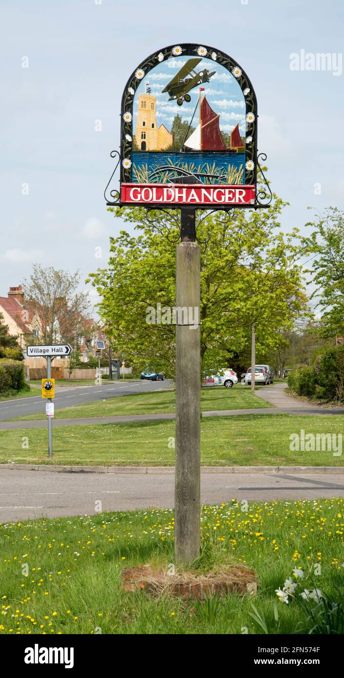 Village sign Goldhanger Essex Stock Photo
