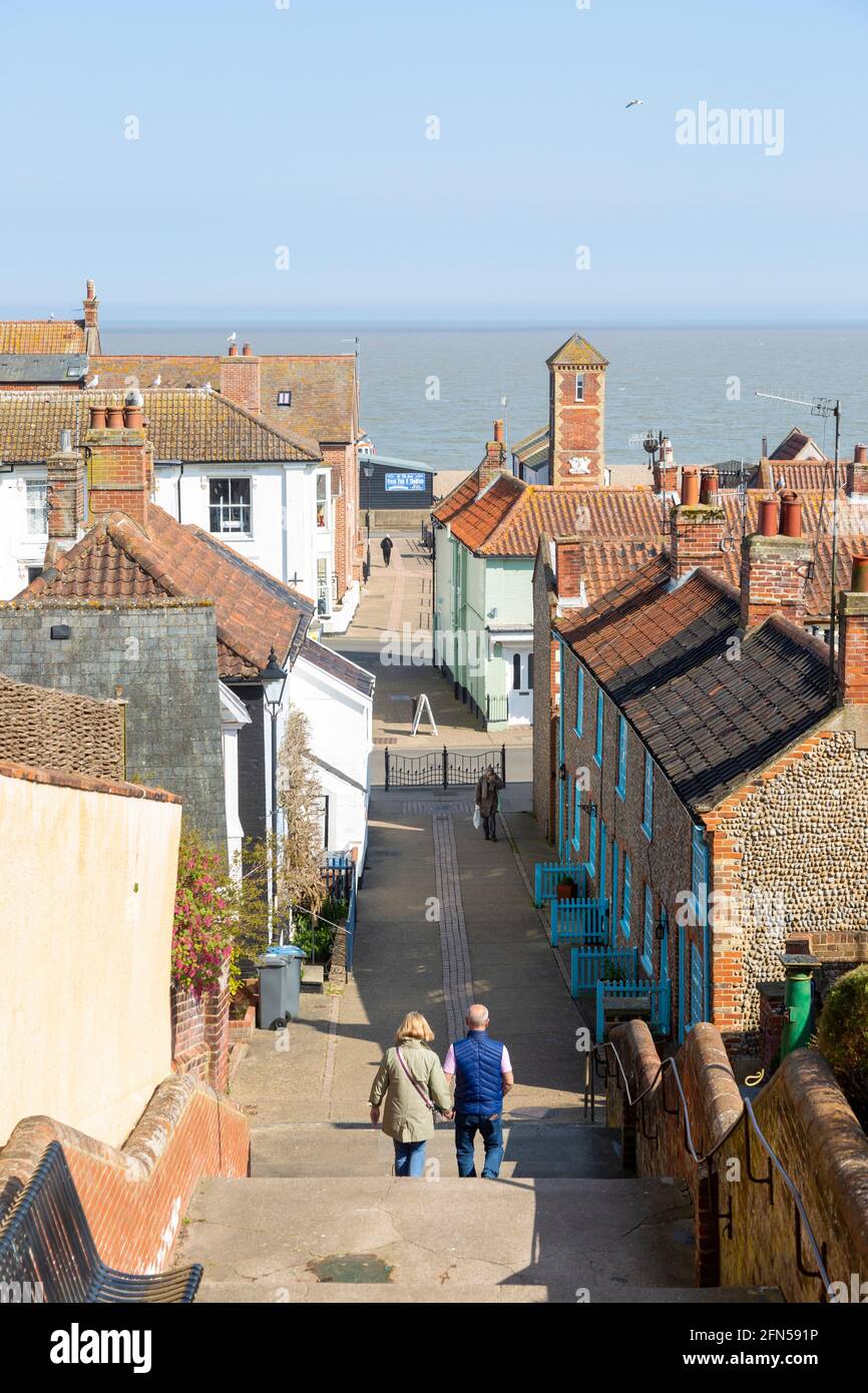 Town rooftops from Town Steps view out to North Sea, Aldeburgh, Suffolk, England, UK Stock Photo