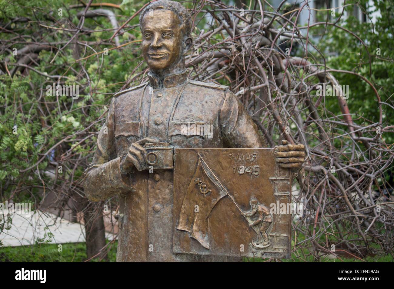 May 14, 2021. region, Ukraine. Monument to Soviet photographer Yevgeny Khaldei in