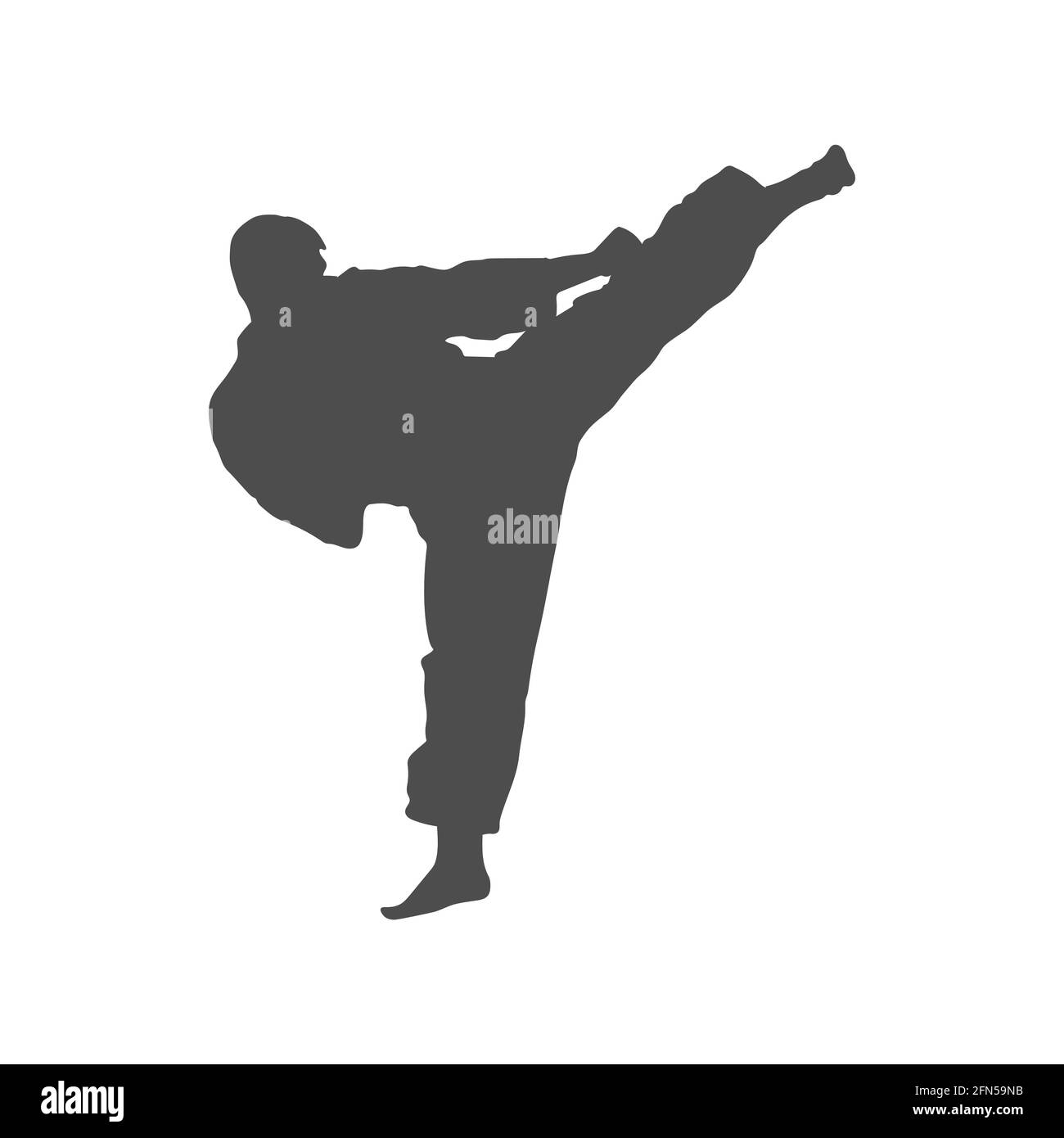 Silhouette of athletes. kick to the head in karate. Vector illustration
