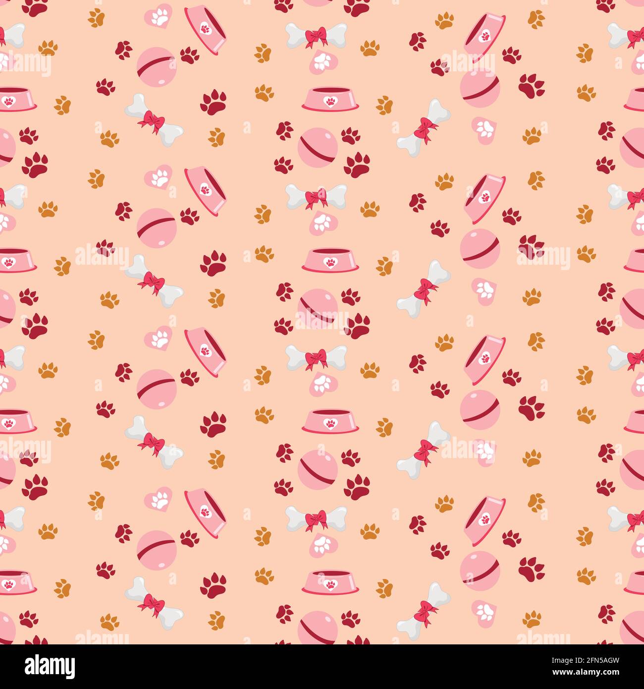 Dog Seamless pattern with bones, steps and bowles. Vector illustration Stock Vector