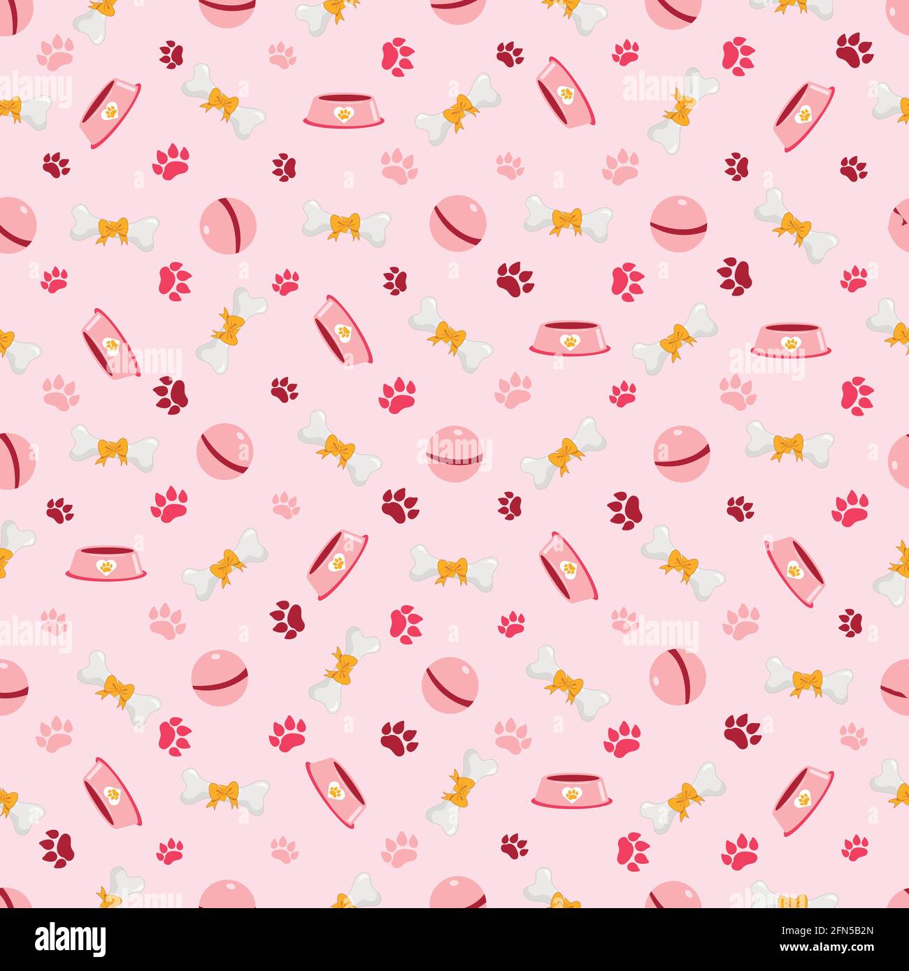 Dog Seamless pattern with bones, steps and bowles. Vector illustration Stock Vector