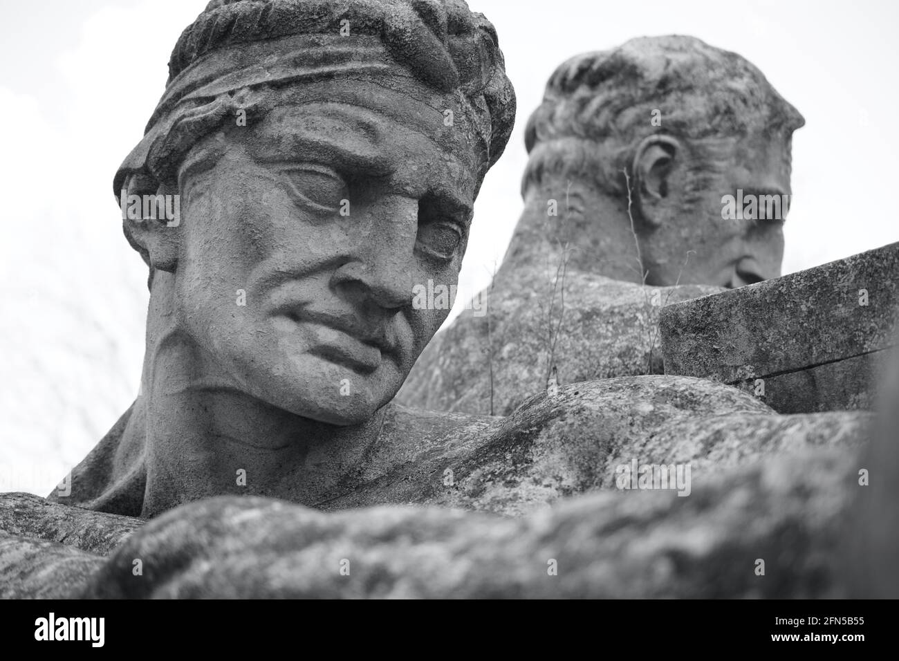Close up of the historic group of public sculptures by Albert Hodge