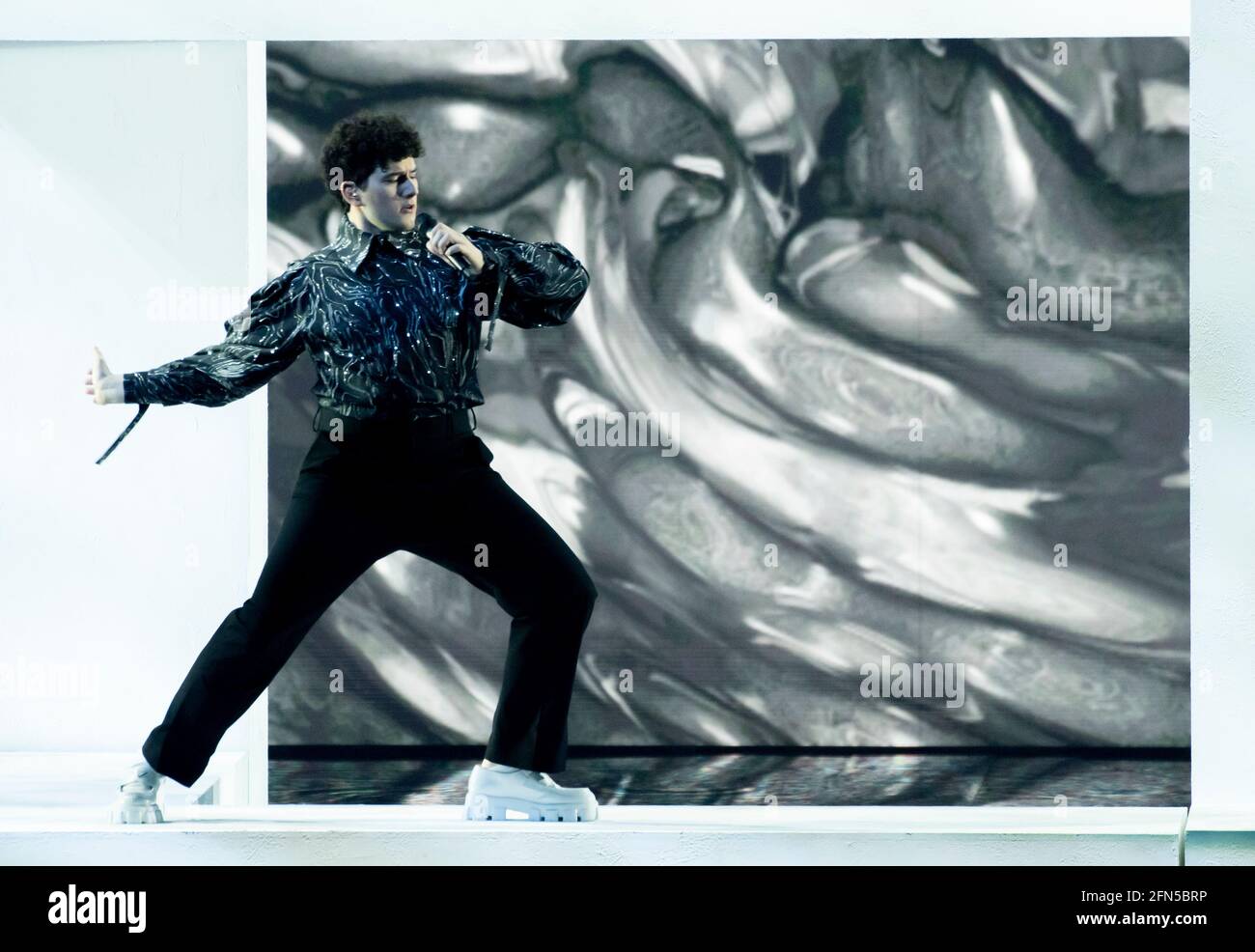 Rotterdam, Netherlands. 14th May, 2021. Gjon Muharremaj - Gjon's Tears, representing Switzerland performing the song Tout l‘univers at the rehearsal of the Eurovision song contest 2021. Credit: nearchos/Alamy Live News Stock Photo