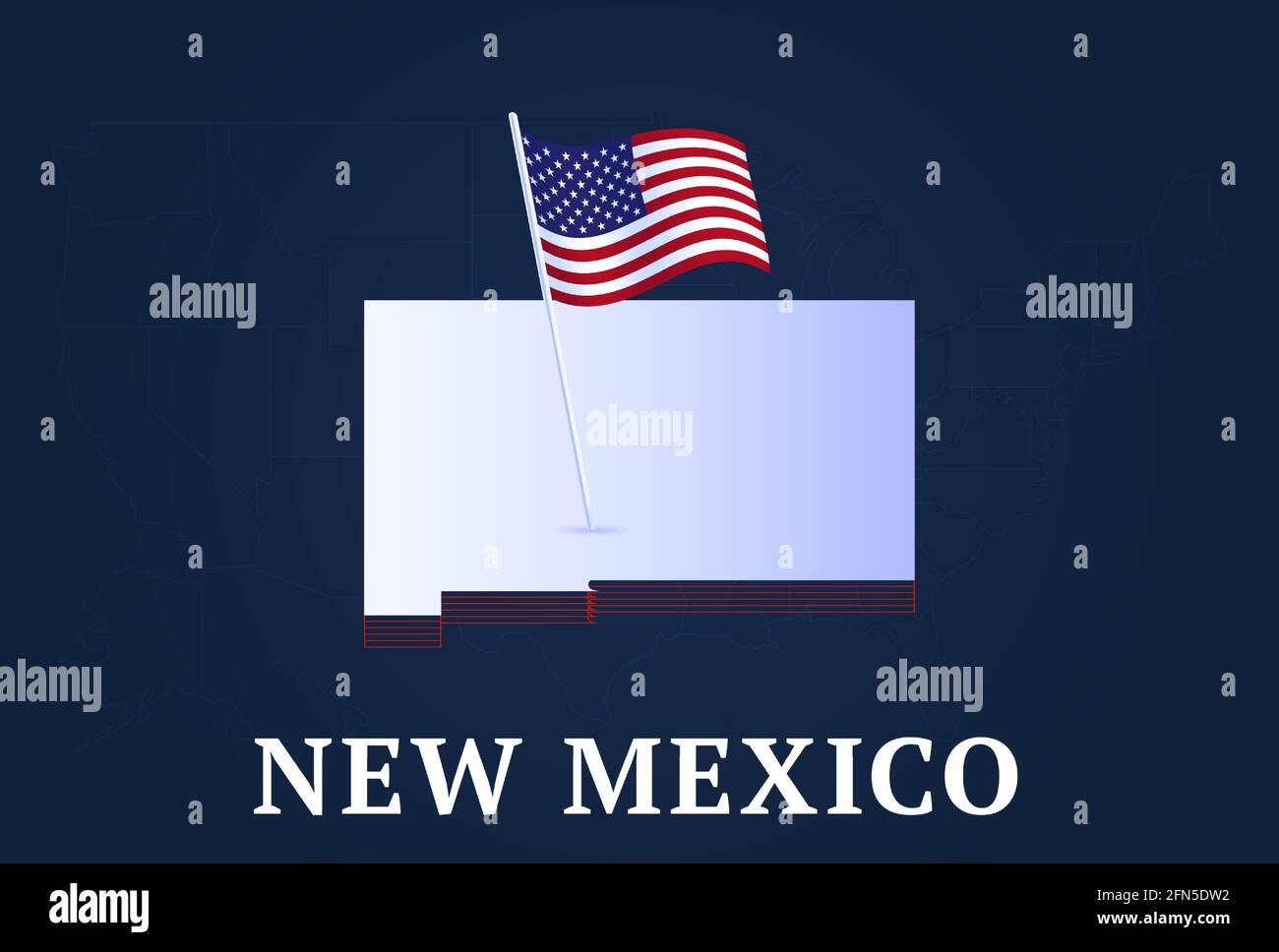 new mexico state Isometric map and USA national flag 3D isometric shape