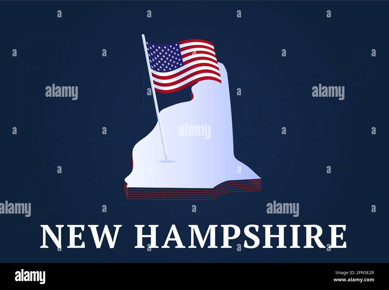 new hampshire state Isometric map and USA national flag 3D isometric ...