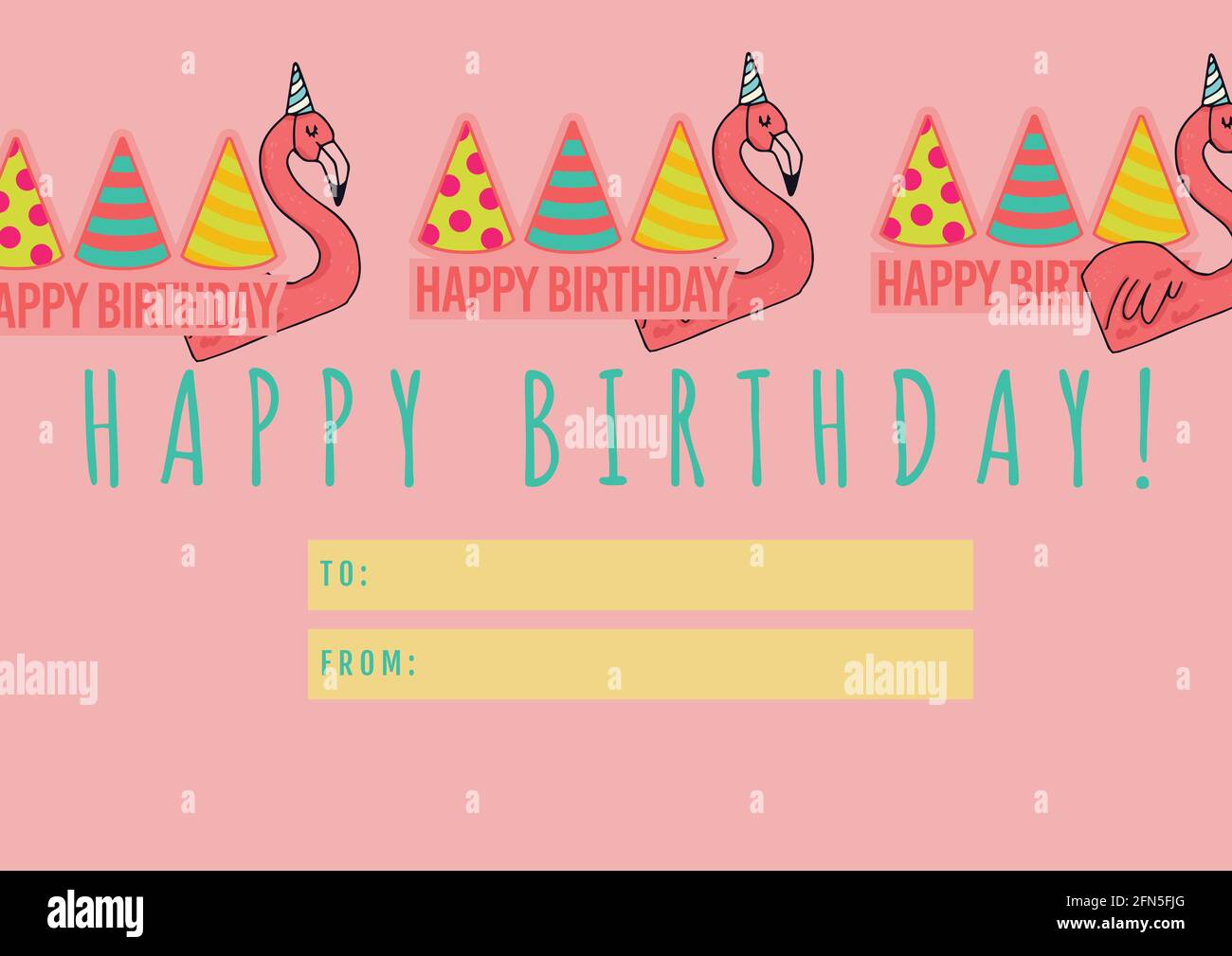 Happy Birthday With Party Hats And Flamingo Birthday And Gift Giving Concepts Stock Photo Alamy