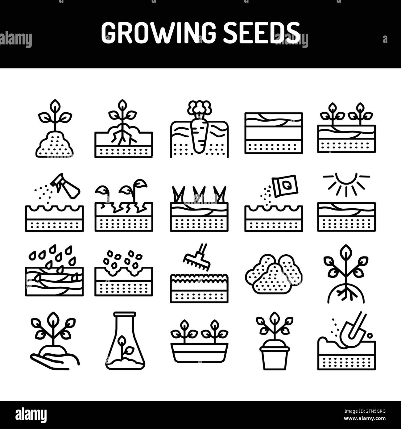 Growing seeds color line icons set. Pictograms for web page, mobile app ...