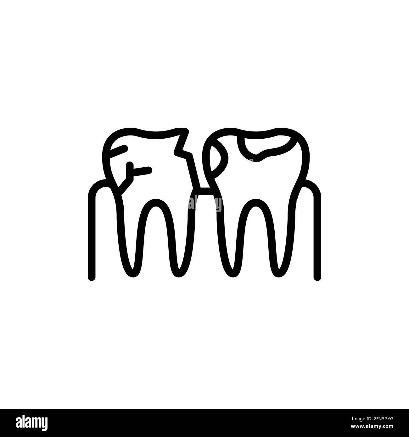 Teeth with caries color line icon. Isolated vector element. Outline pictogram for web page, mobile app, promo Stock Vector