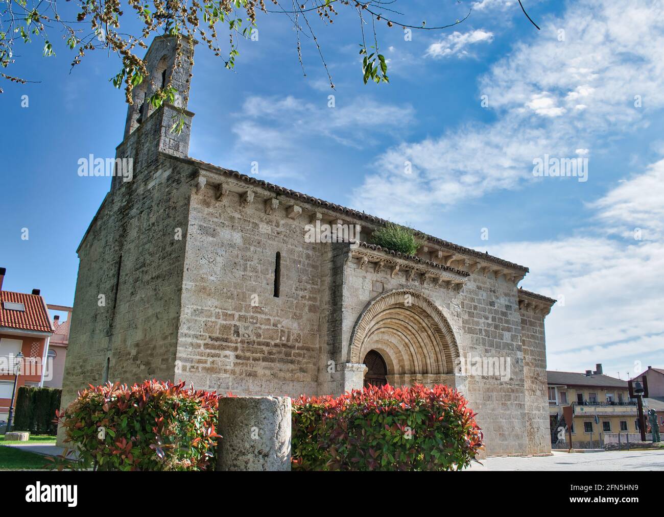 Ancient 12th century Parish Church San Juan Evangelista of Romanesque style in Valladolid Stock Photo