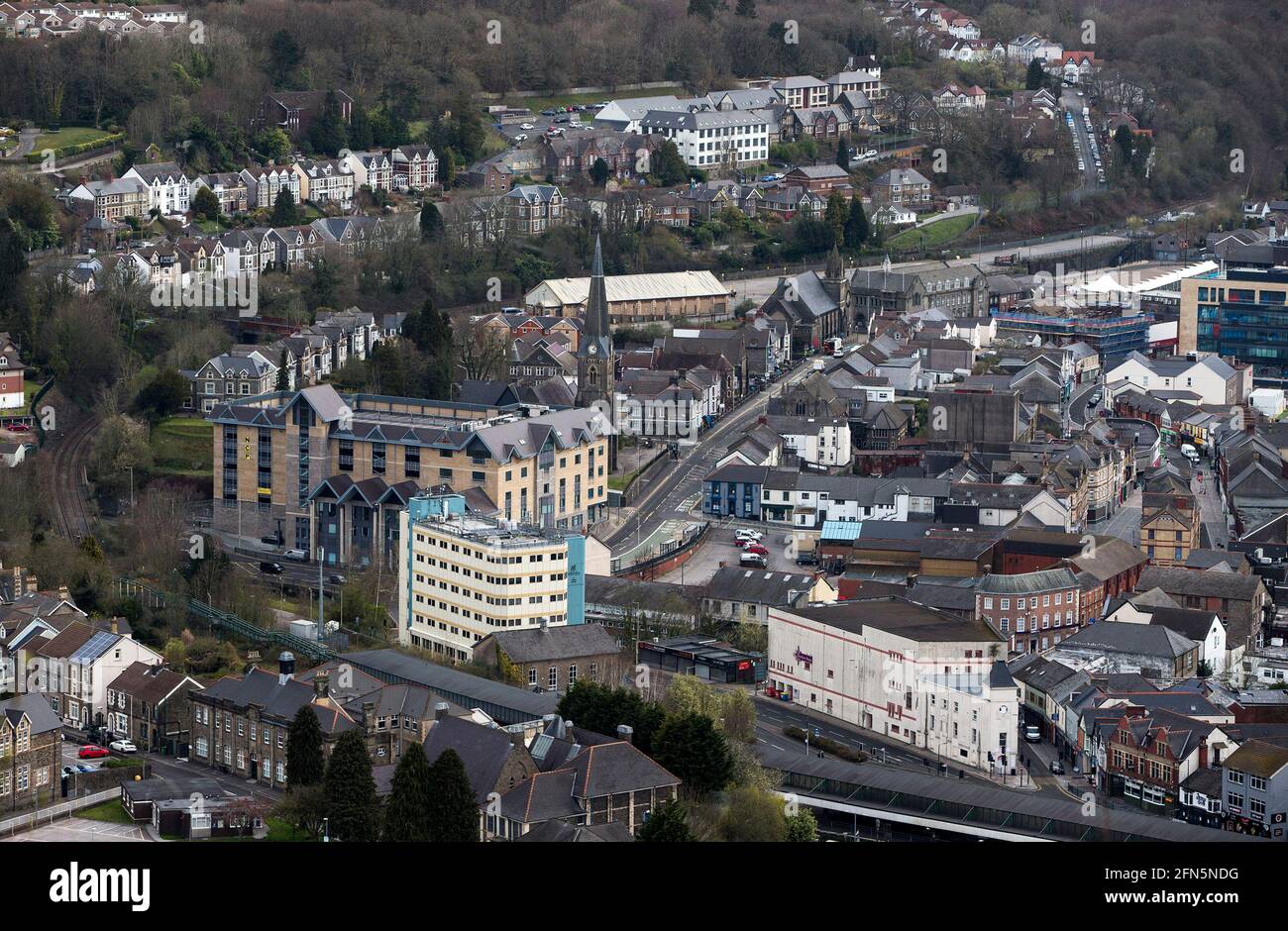 A general view of Pontypridd town centre, Rhondda Cynon Taff in South Wales Stock Photo
