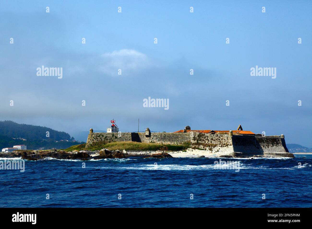 Forte da Insua castle on small island off Praia de Moledo, near Caminha, Minho Province, northern Portugal Stock Photo