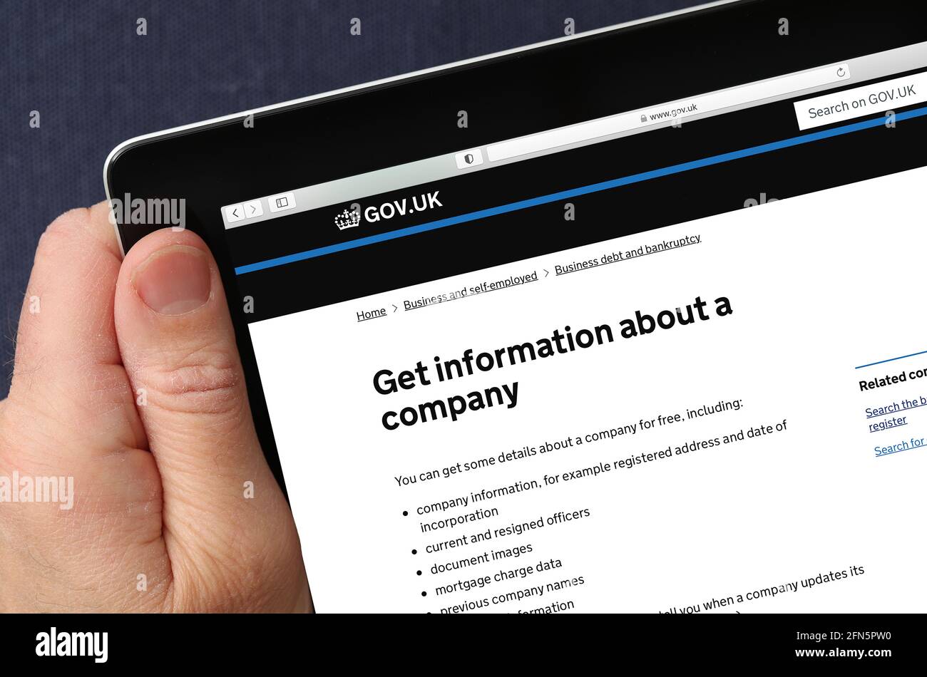Companies House website viewed on an Ipad (editorial use only) Stock Photo