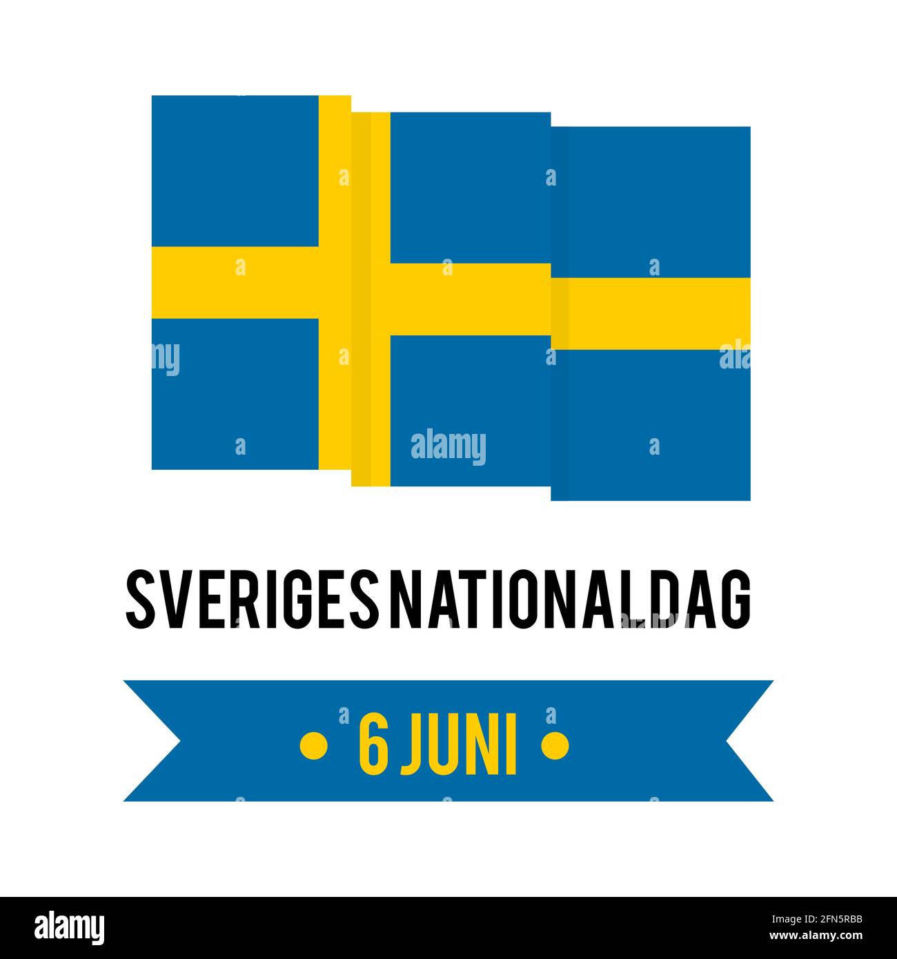 Sweden National Day lettering in Swedish language with flag. Annual holiday on June 6. Vector template for typography poster. banner, flyer, sticker, Stock Vector