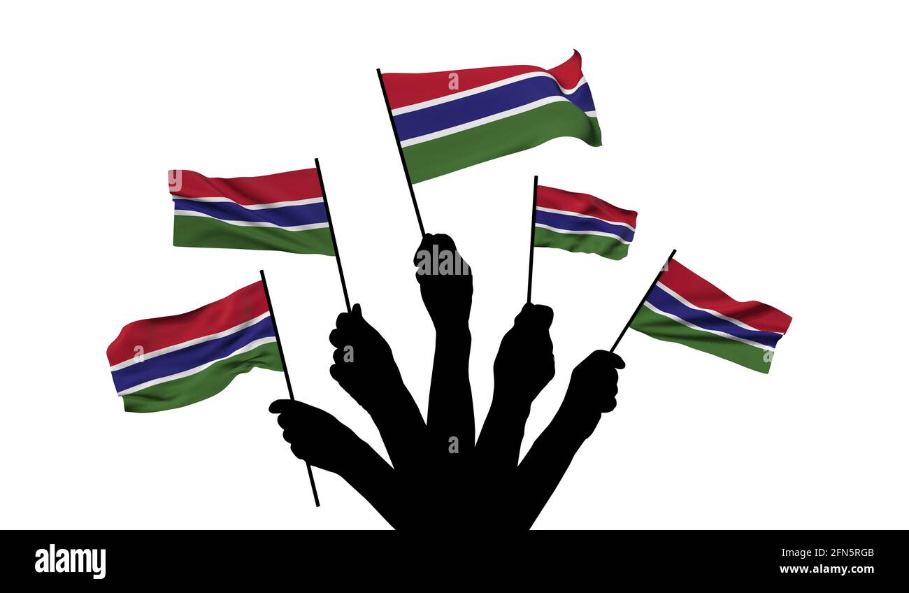 Gambia national flag being waved. 3D Rendering Stock Photo - Alamy