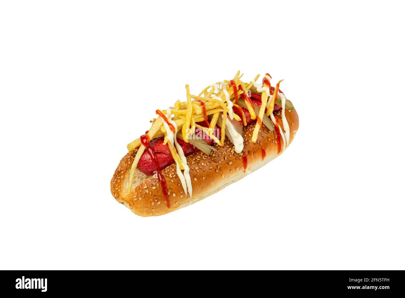 American hot dog with ketchup and mustard isolated on a white background Stock Photo Alamy