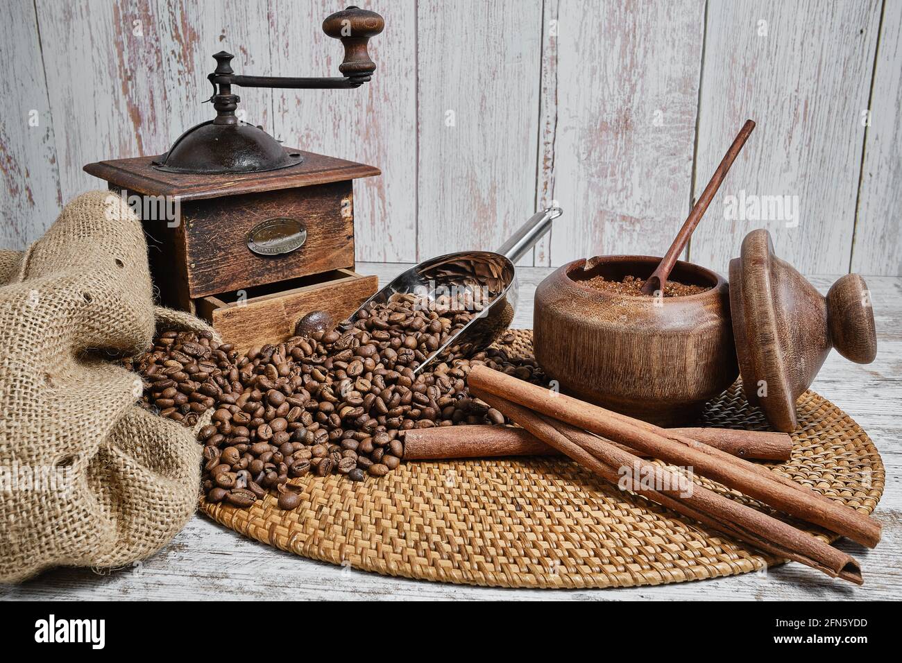 Antique coffee grinder and coffee bean grinder Stock Photo Alamy