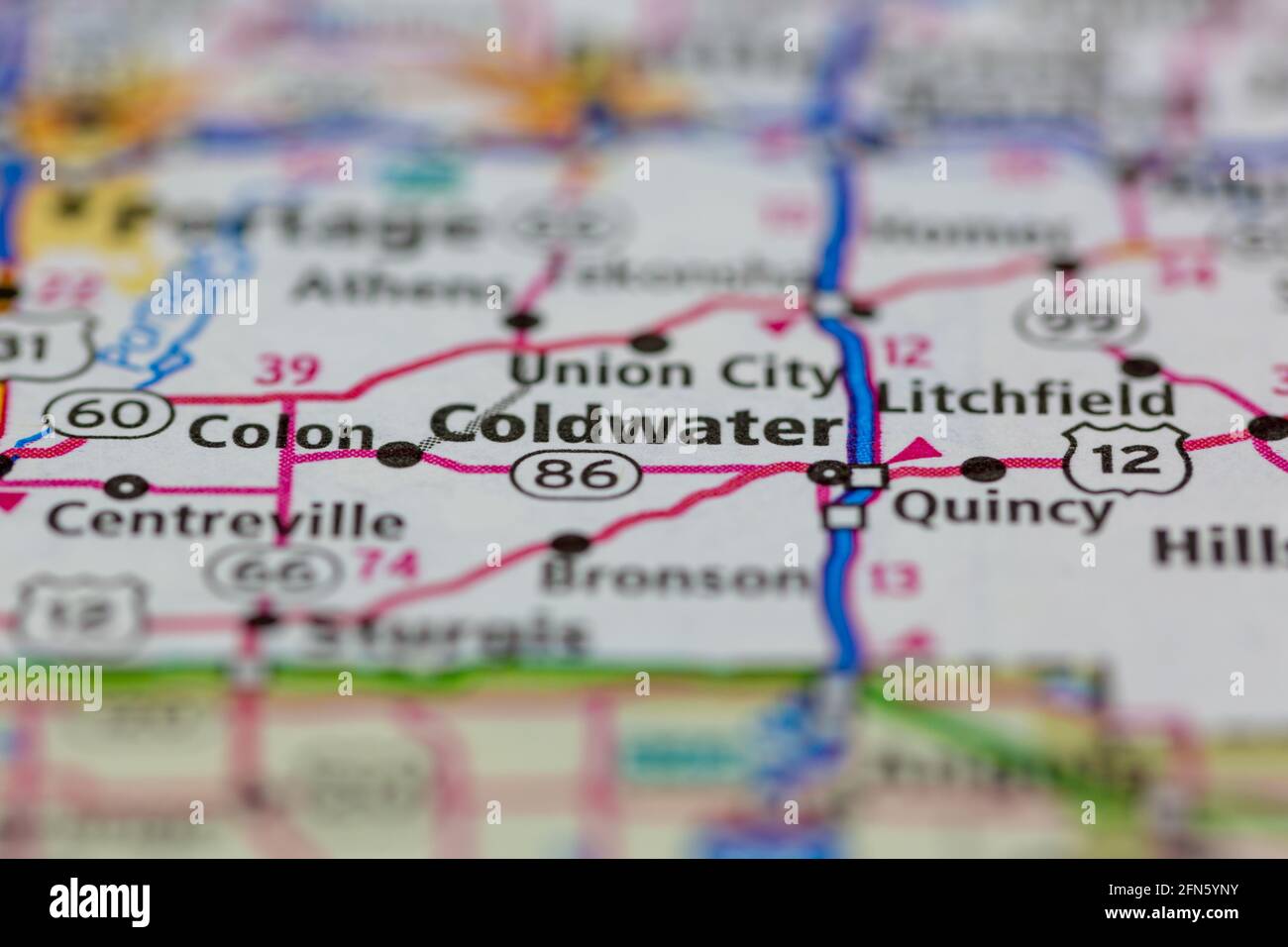 Coldwater Michigan USA shown on a Geography map or road map Stock Photo