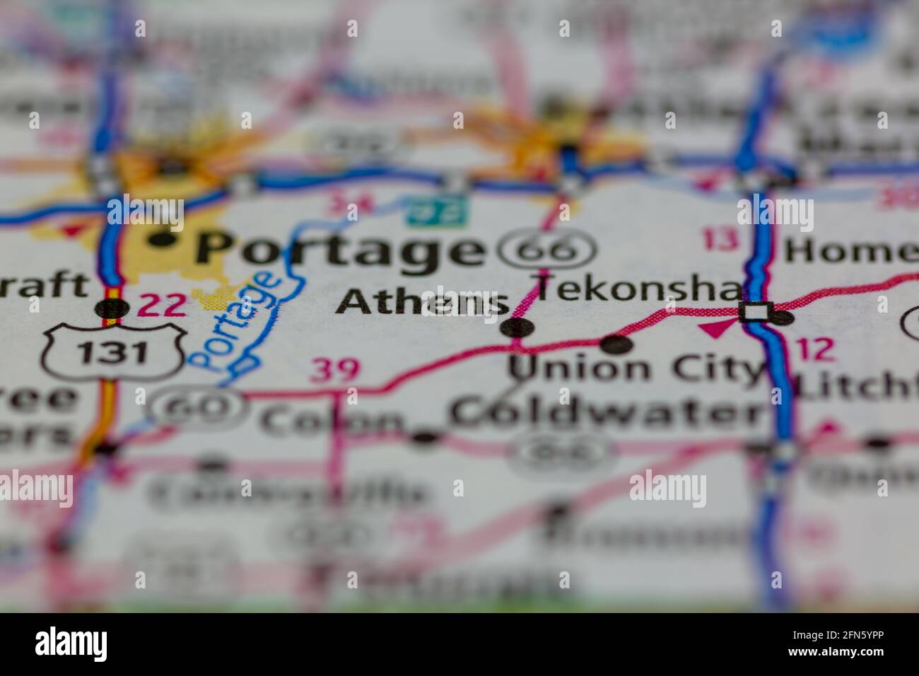 Athens Michigan USA shown on a Geography map or road map Stock Photo