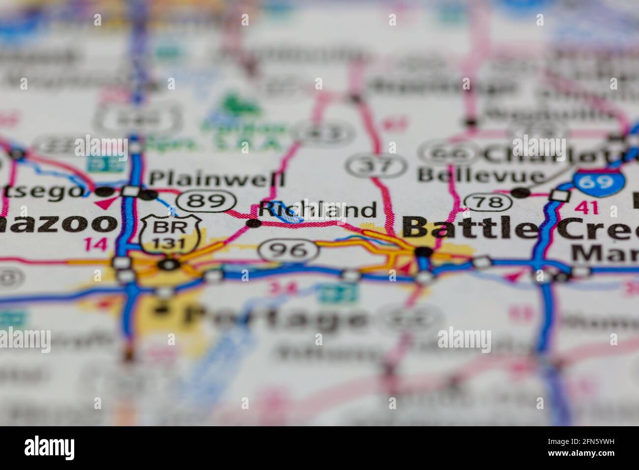 Richland Michigan USA shown on a Geography map or road map Stock Photo