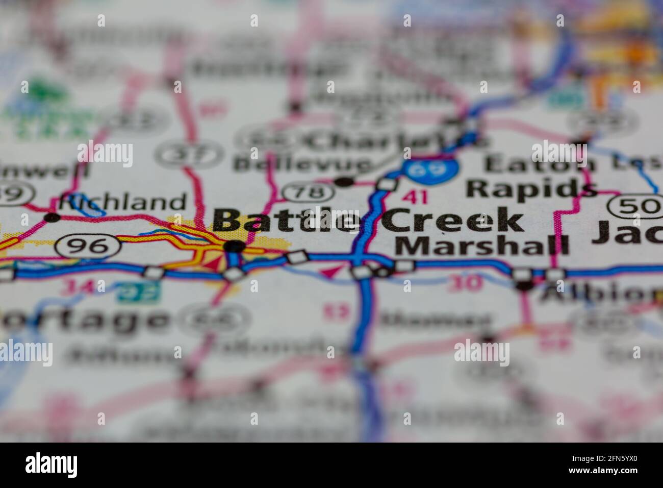 Battle Creek Michigan USA shown on a Geography map or road map Stock Photo