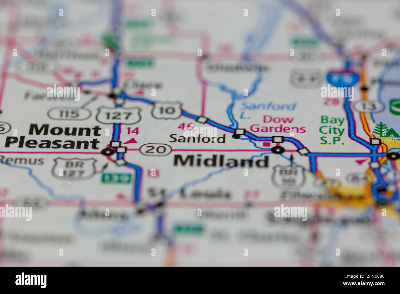 Sanford Michigan USA shown on a Geography map or road map Stock Photo