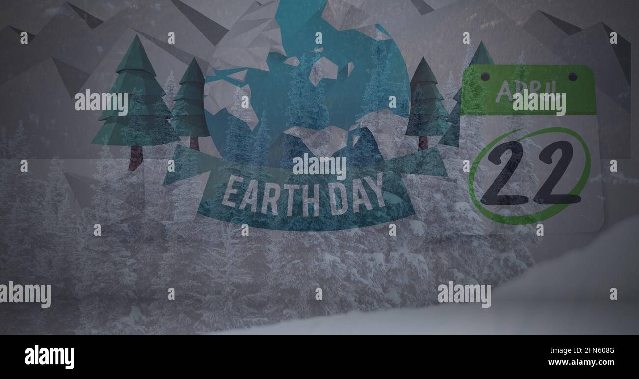 Composition of globe with earth day and 22 april date on calendar on