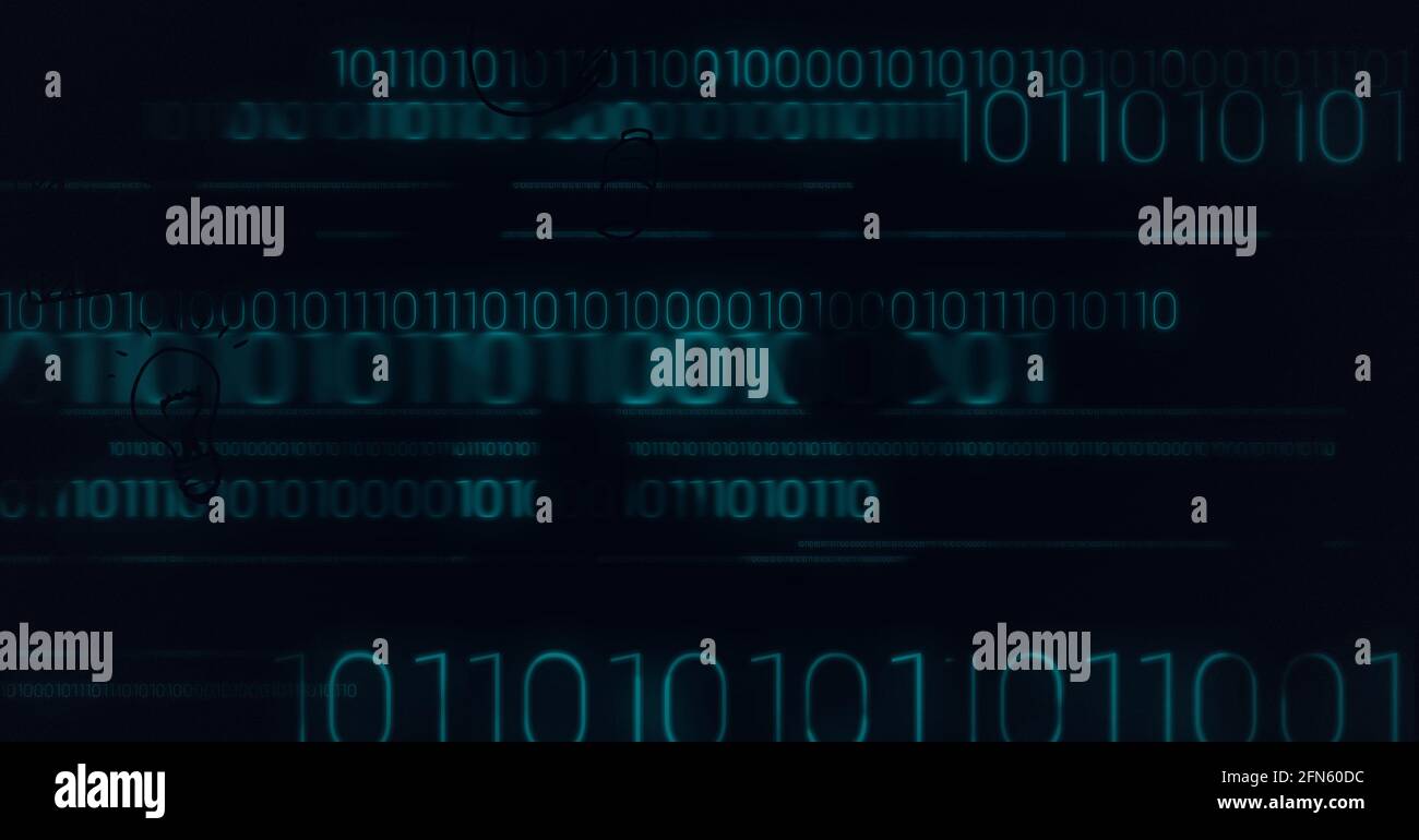 Composition of binary coding processing on black background Stock Photo ...
